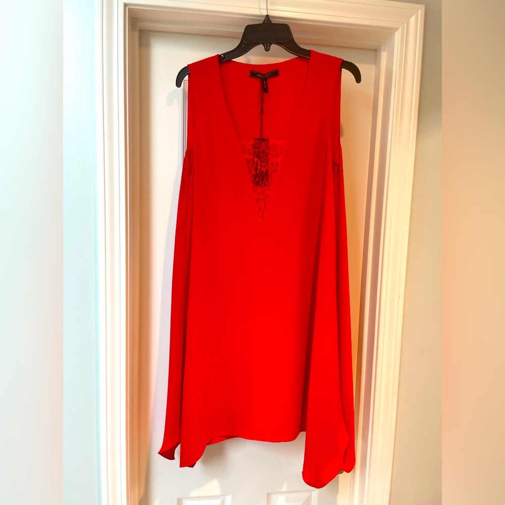 BCBG Red Sleeveless Dress, NWT. Lace detail.